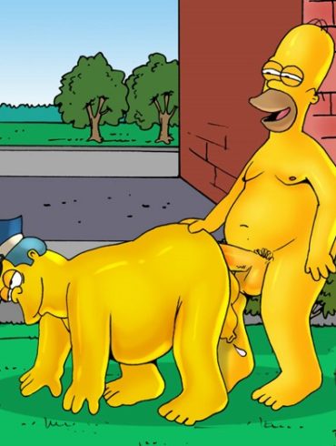 Homer Simpson slamming Clancy Wiggum's ass