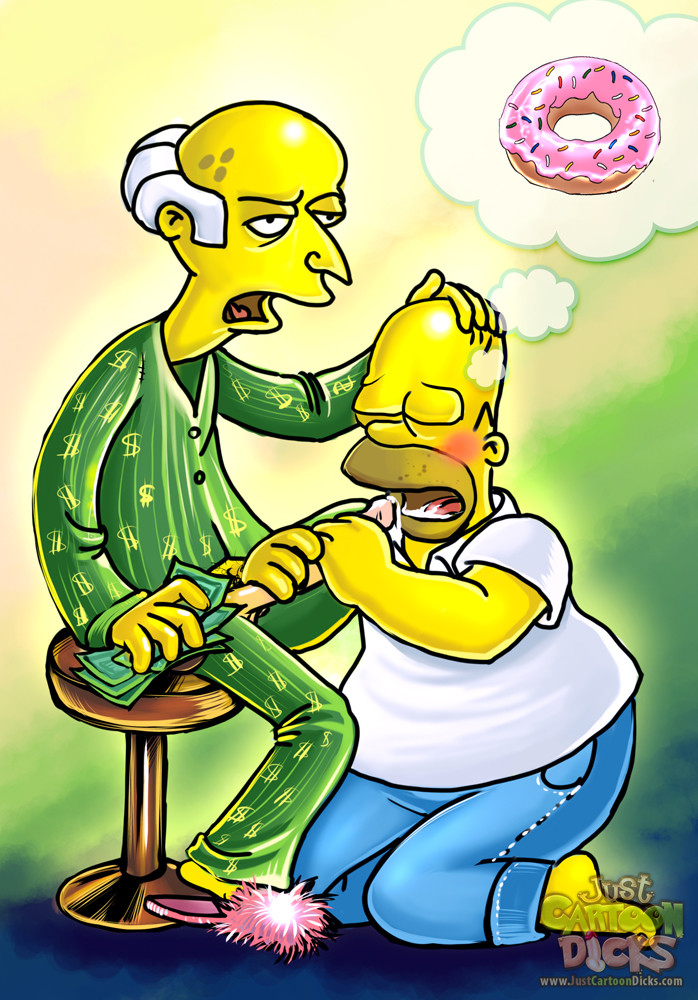 Homer Simpson sucking Mr. Burns for money